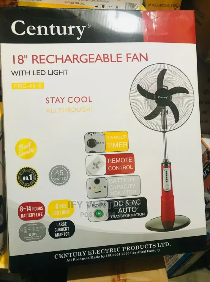 18" Century Rechargeable Fan With Five Blade