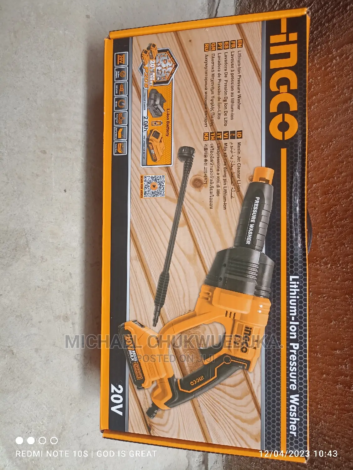 INGCO Lithium-Ion Cordless Pressure Washer 20V