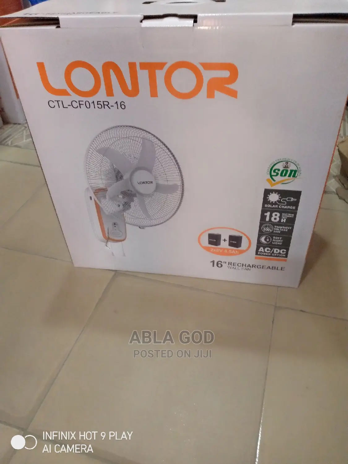 Lontor 16 Inches Rechargeable Wall Mounting Fan.