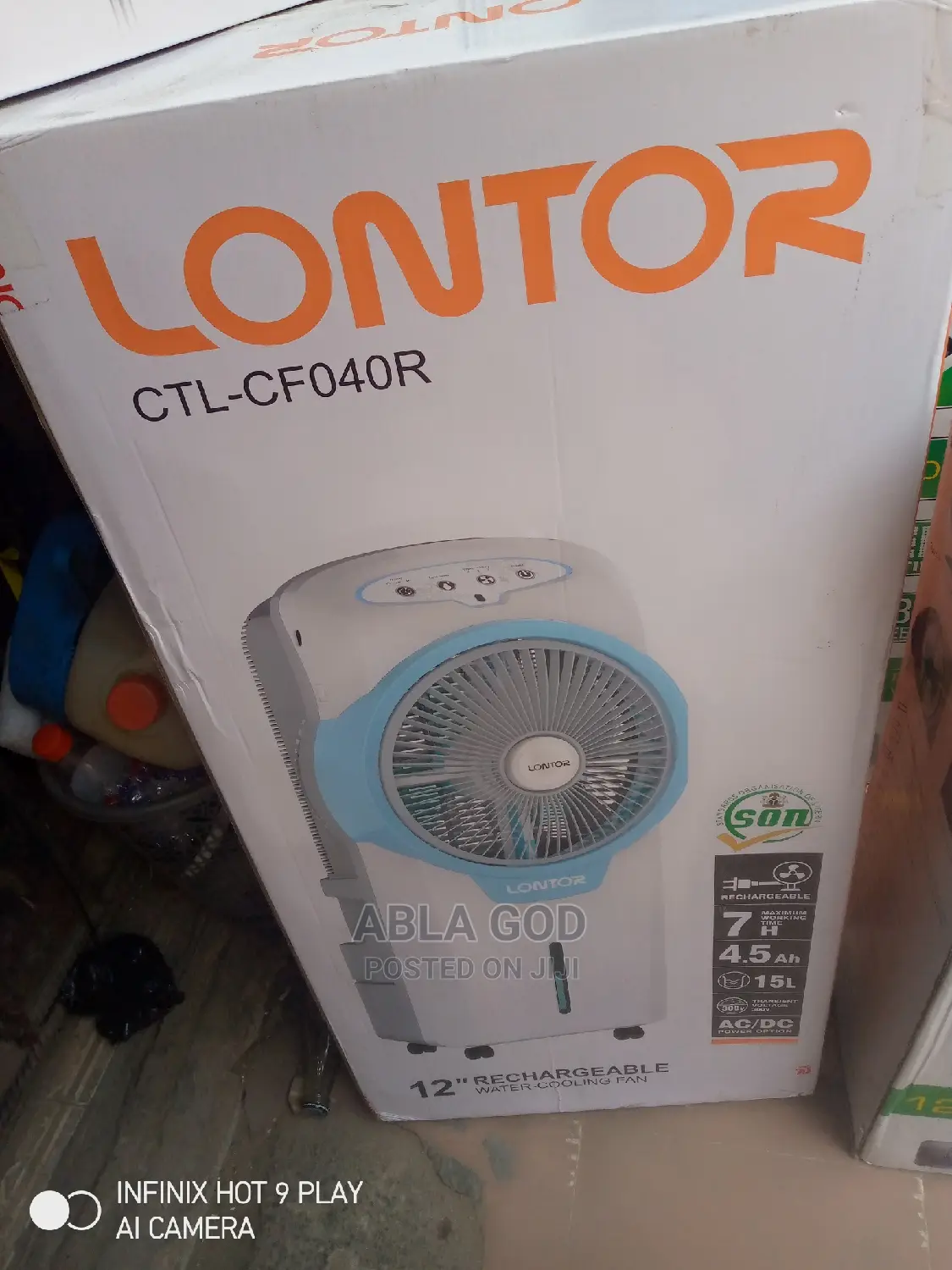 LONTOR 12 Inches Rechargeable Water Cooling Fan