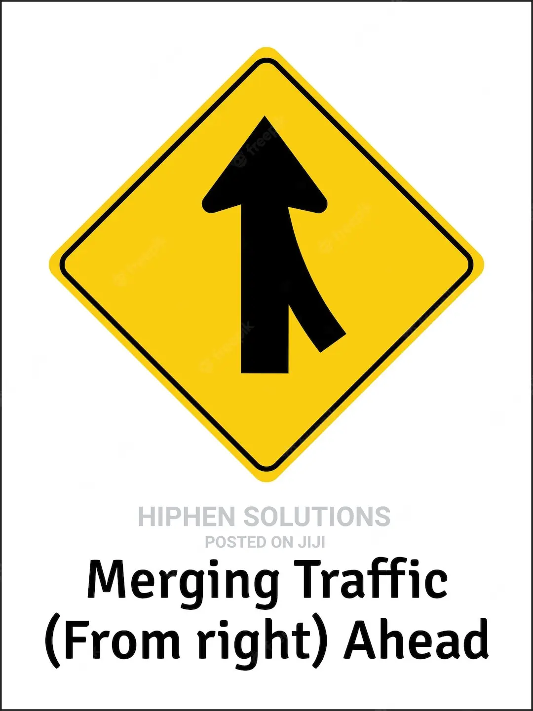 Warning Merge Sign For Road Traffic