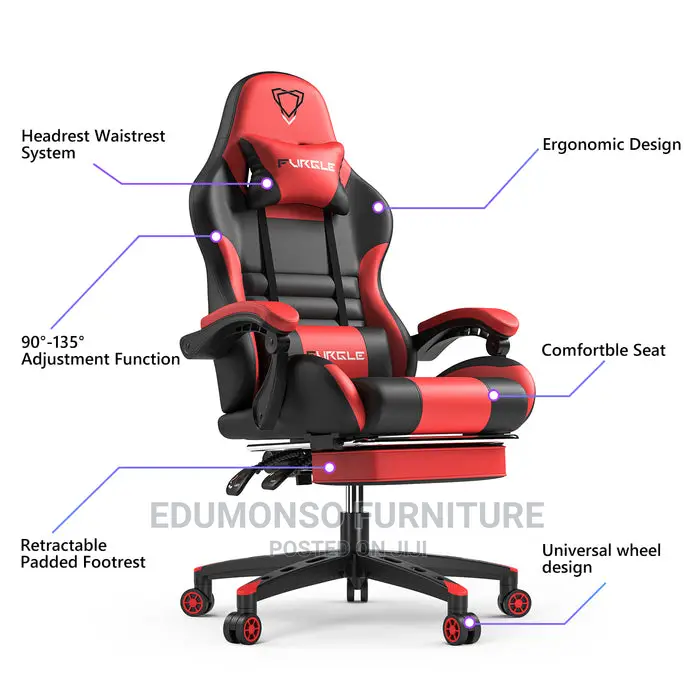 Furgle Pro Series Gaming Chair With Footrest-Red