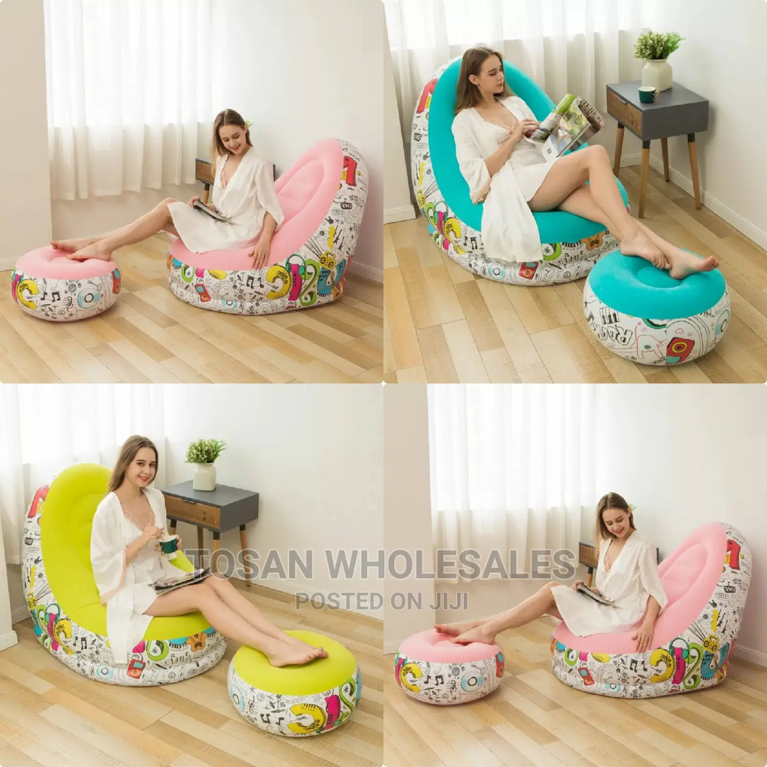 Inflatable Chair With Stool With Manual + Electric Pump