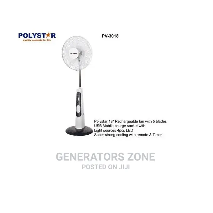 I8'' Polystar Rechargeable Standing Fan +Emote Control+Usb