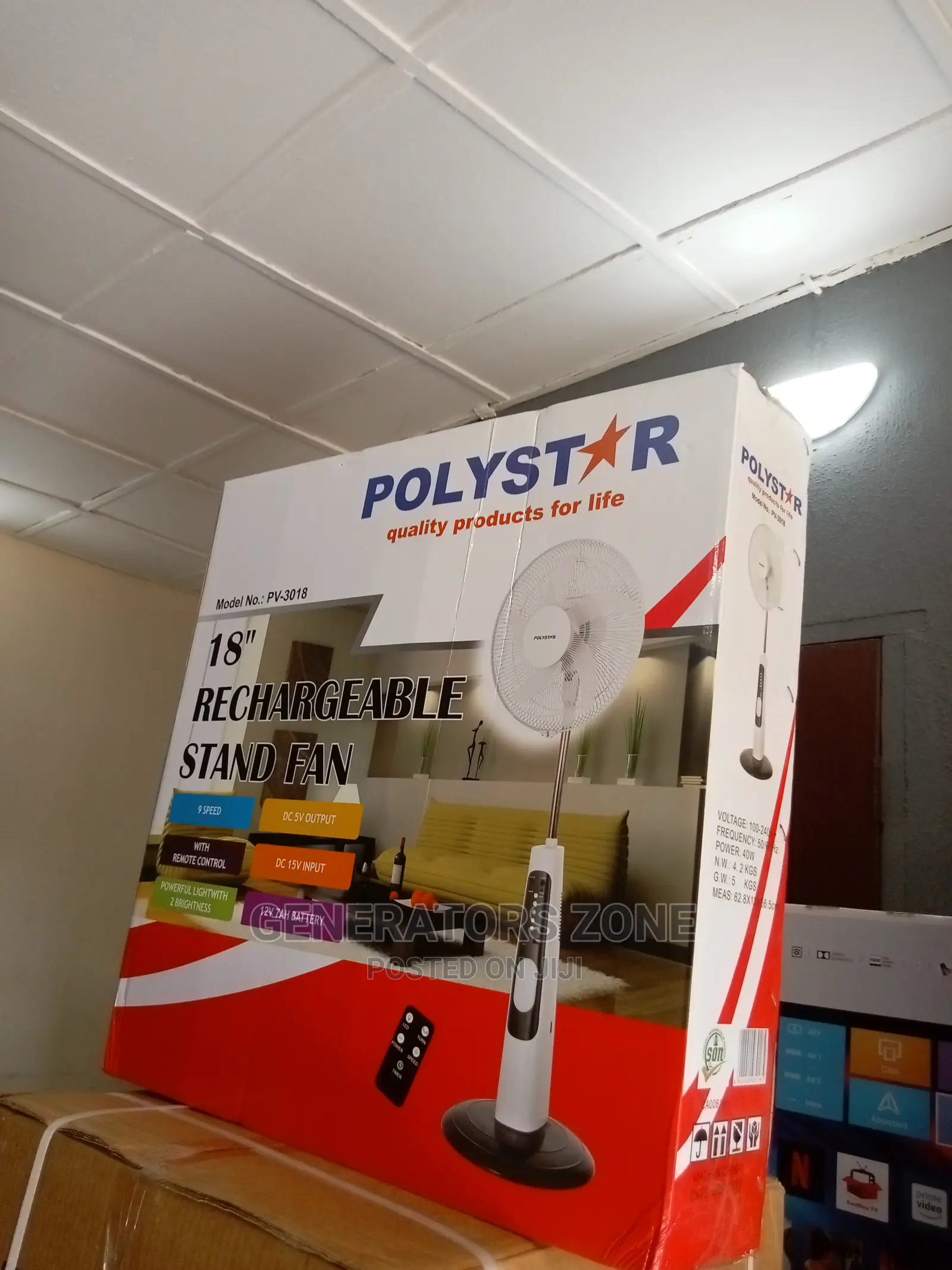 Polystar 18'' Stand Fan Rechargeable