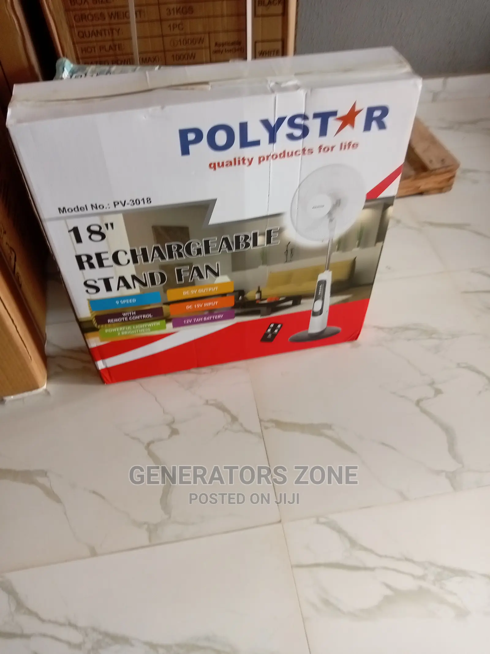 Polystar 18'' Rechargeable Fan With 5 Blades, Usb Port