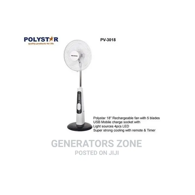 Super Cooling 18'' Polystar Rechargeable Stand Fan+Remote