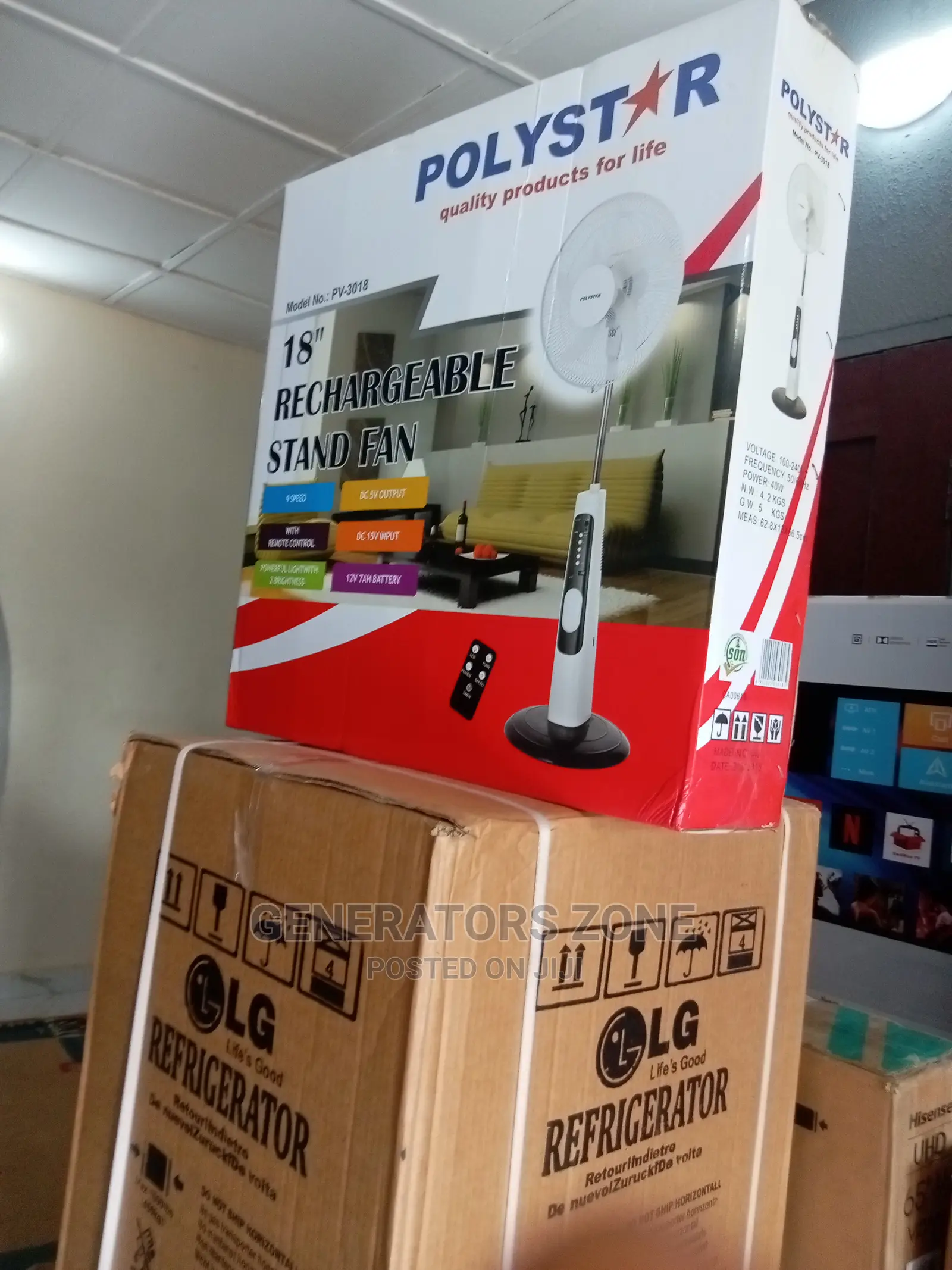 Pv-3018 18'' Rechargeable Polystar Adjustable Standing Fan