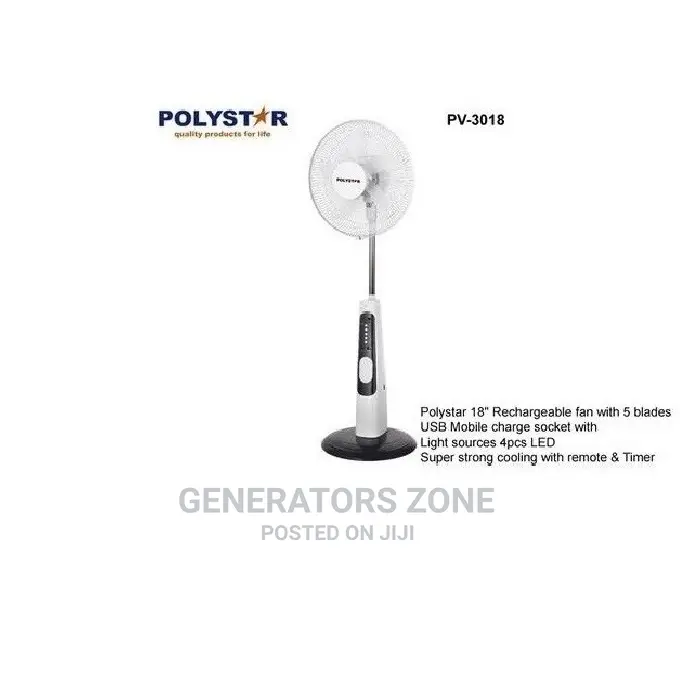 Pv-3018 18'' Rechargeable Polystar Adjustable Standing Fan