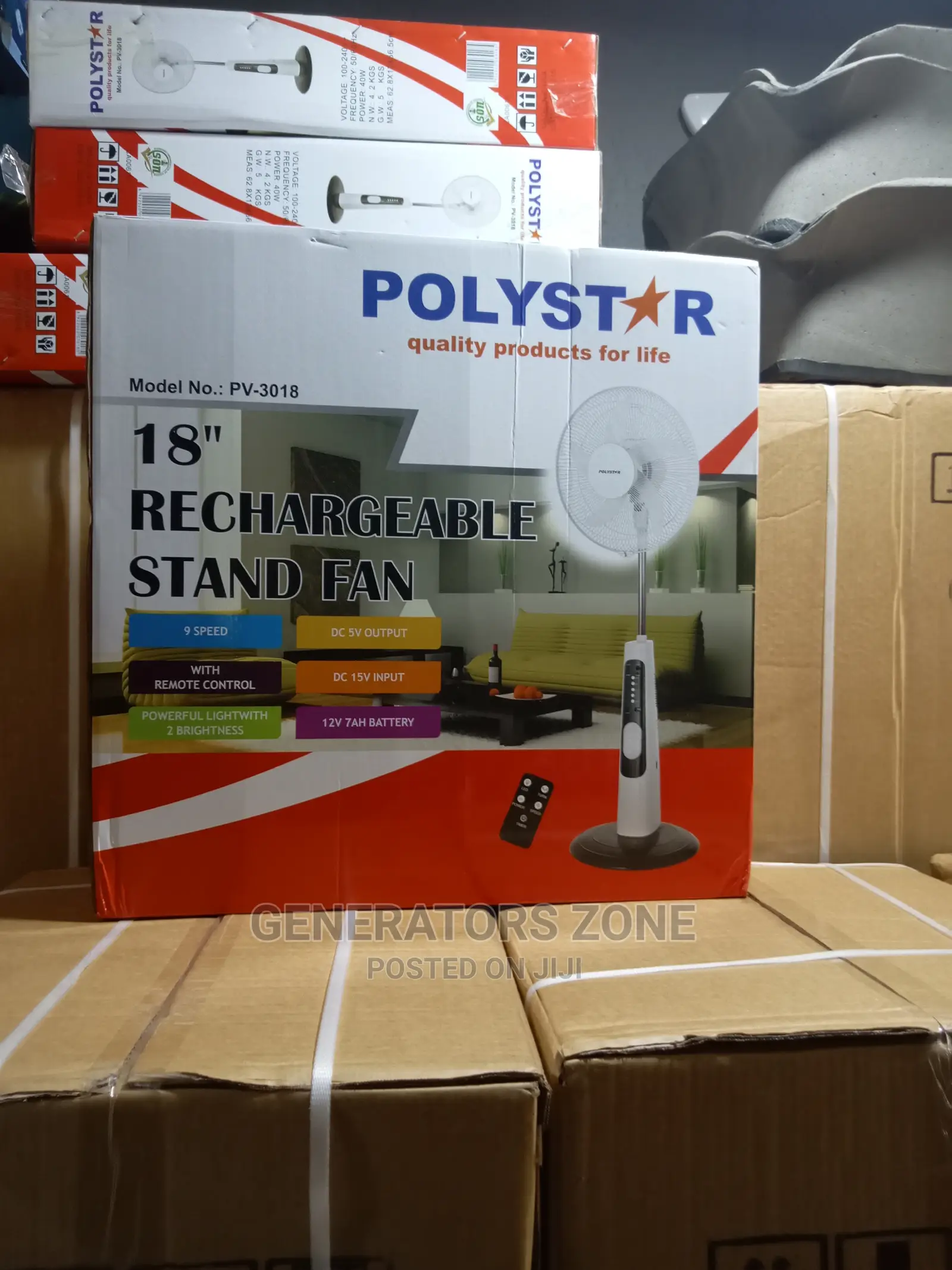 Pv-3018 18'' Rechargeable Polystar Adjustable Standing Fan