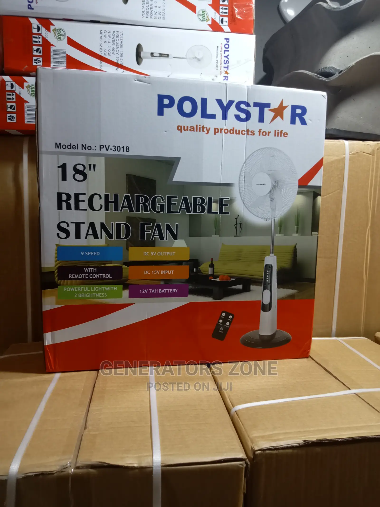 18''brand New Rechargeable Stand Fan+Remote Control-Polystar