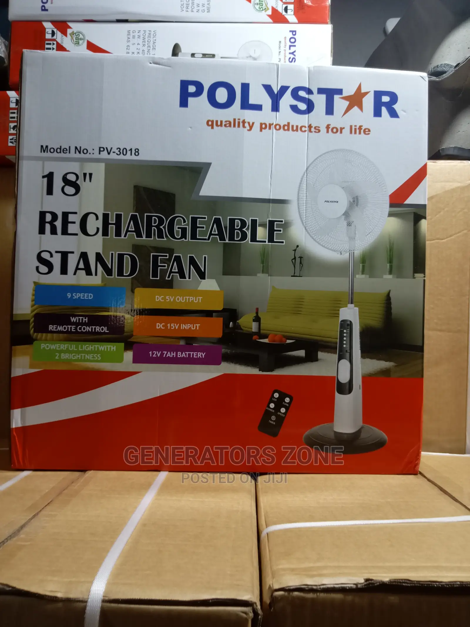 Polystar 18 Inches Rechargeable Standing Fan | Pv-3018