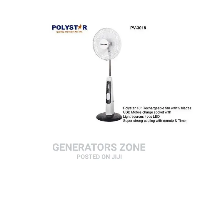 Polystar 18'' 5 Blades Rechargeable Standing Fan