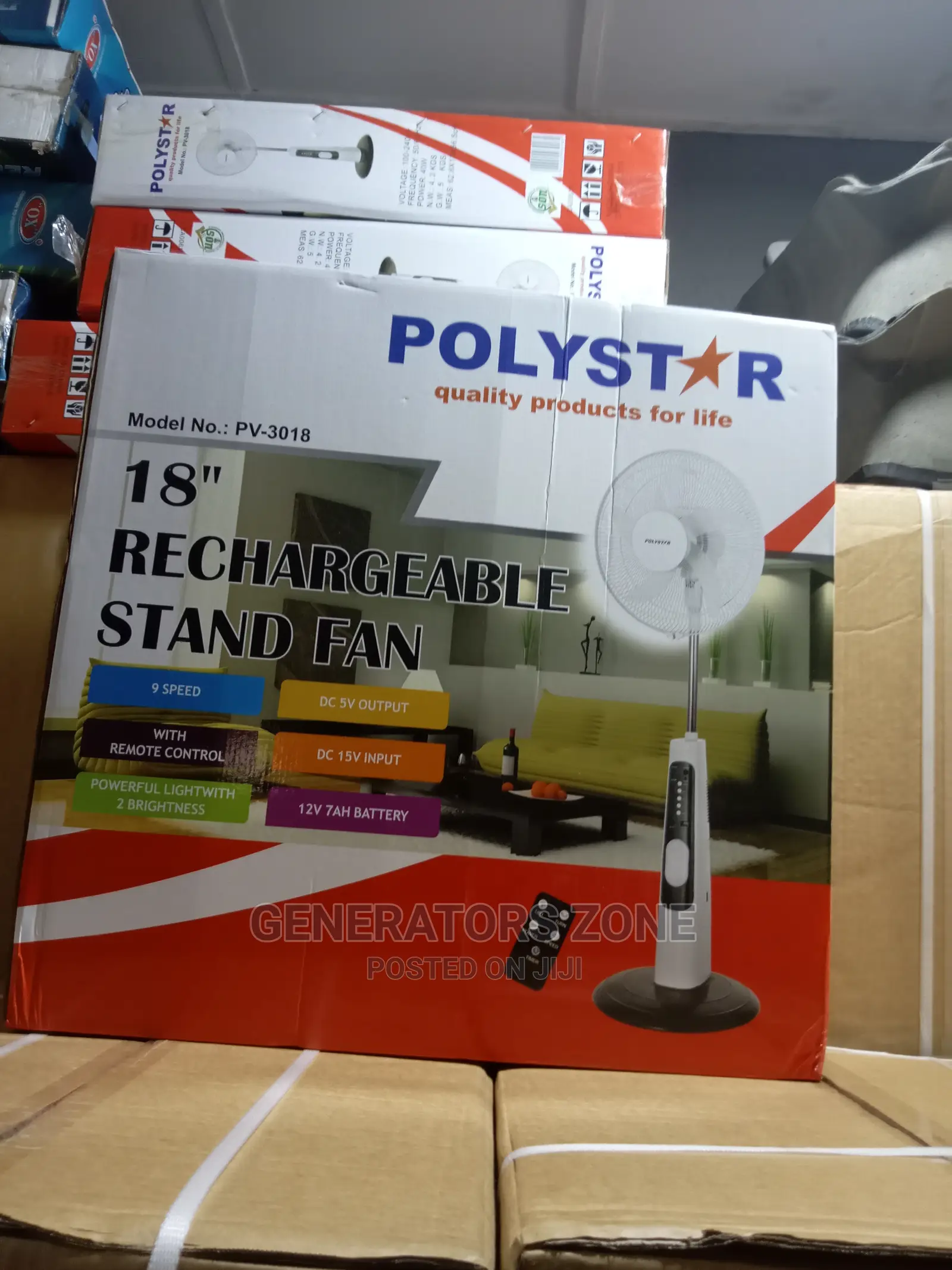 Polystar 18" Rechargeable Fan With Remote Control - Pv-3018