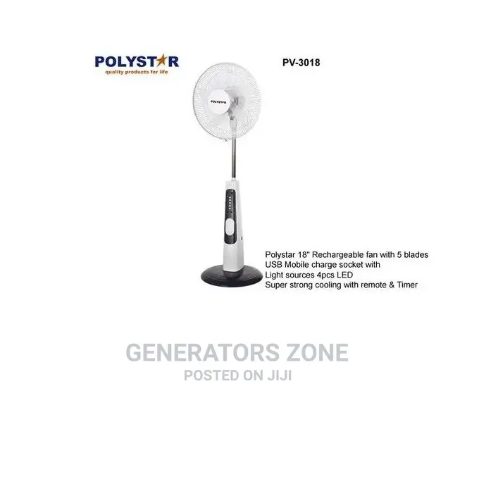 Polystar 18" Rechargeable Fan With Remote Control+ LED Light