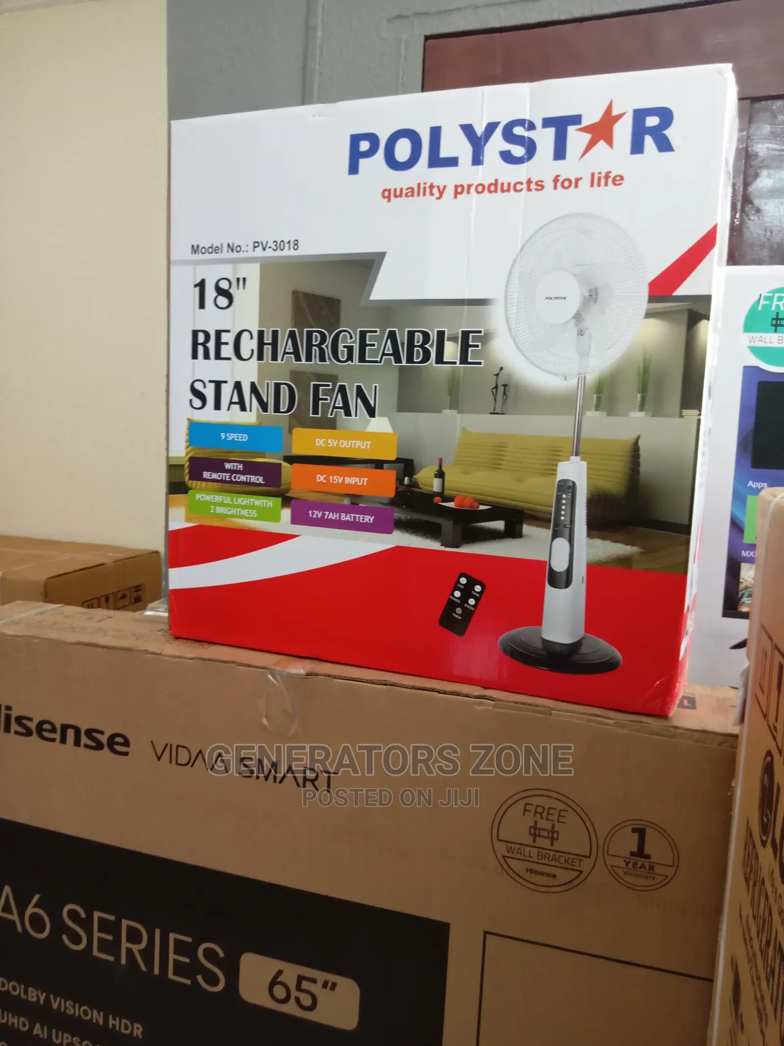 18'' Polystar Brand New Rechargeable Stand Fan(Pv-3018)