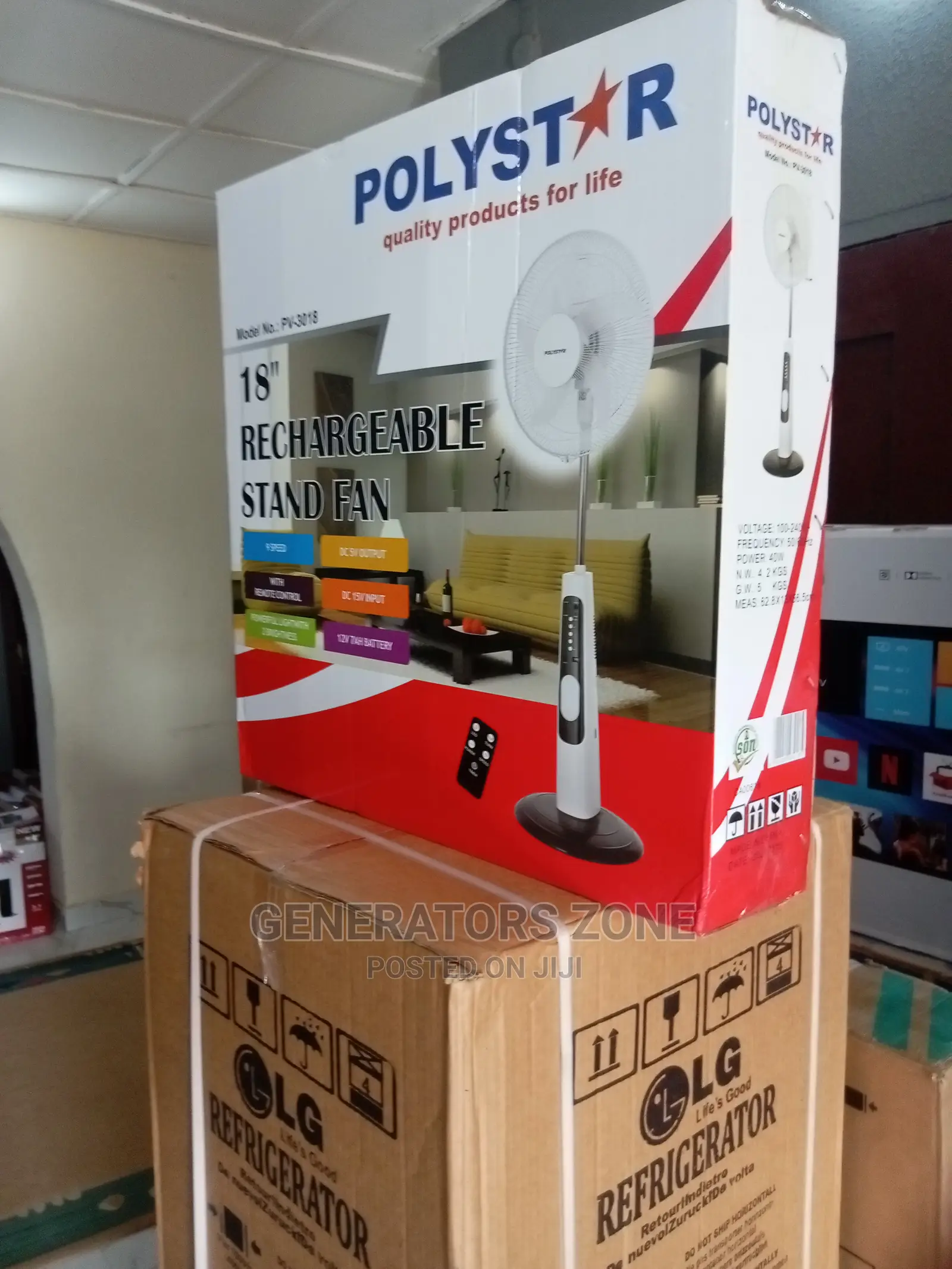 18''(Polystar) Rechargeable Standing Fan Including Led Light
