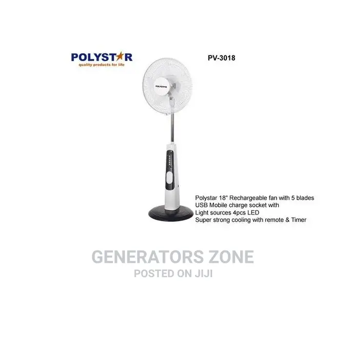 18''(Polystar) Rechargeable Standing Fan Including Led Light