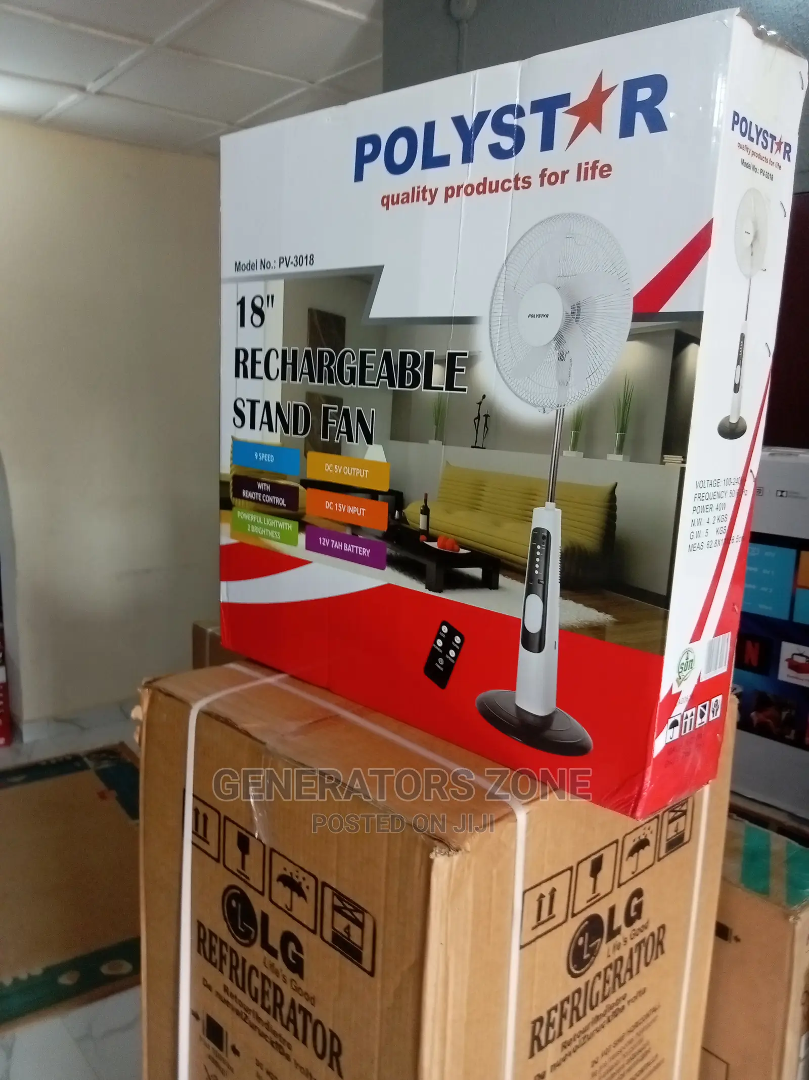 Pv-3018 18'' Rechargeable Fan Polystar