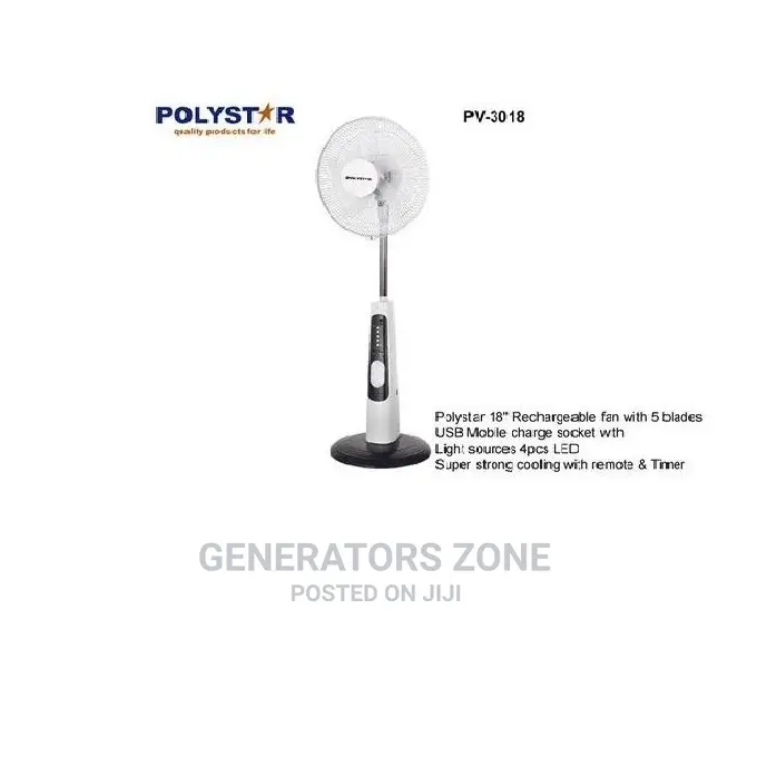 18'' Polystar Standing Fan ...Rechargeable+Led Light+Remote