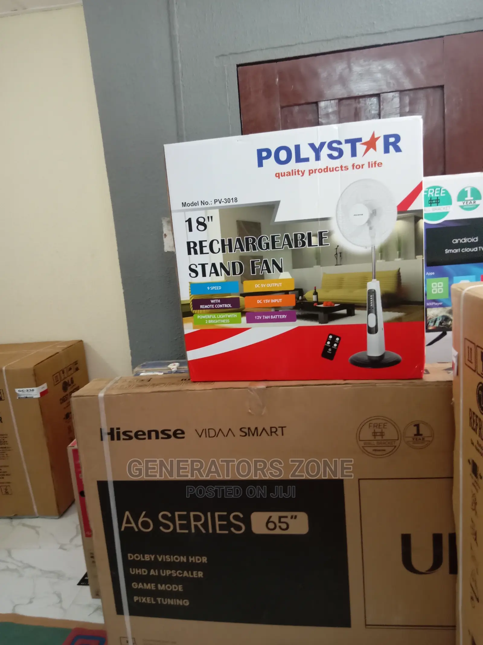 18'' Polystar Standing Fan ...Rechargeable+Led Light+Remote