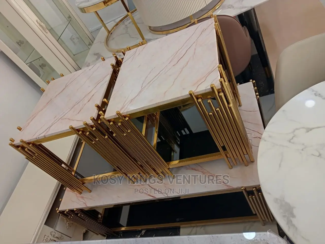 Luxurious Marble Table With Two Side Stools