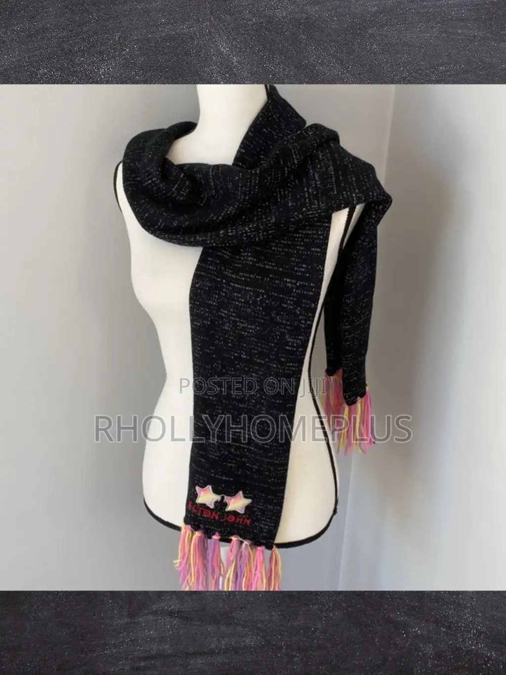 Black With Silver Threading With Fringes on Each End
