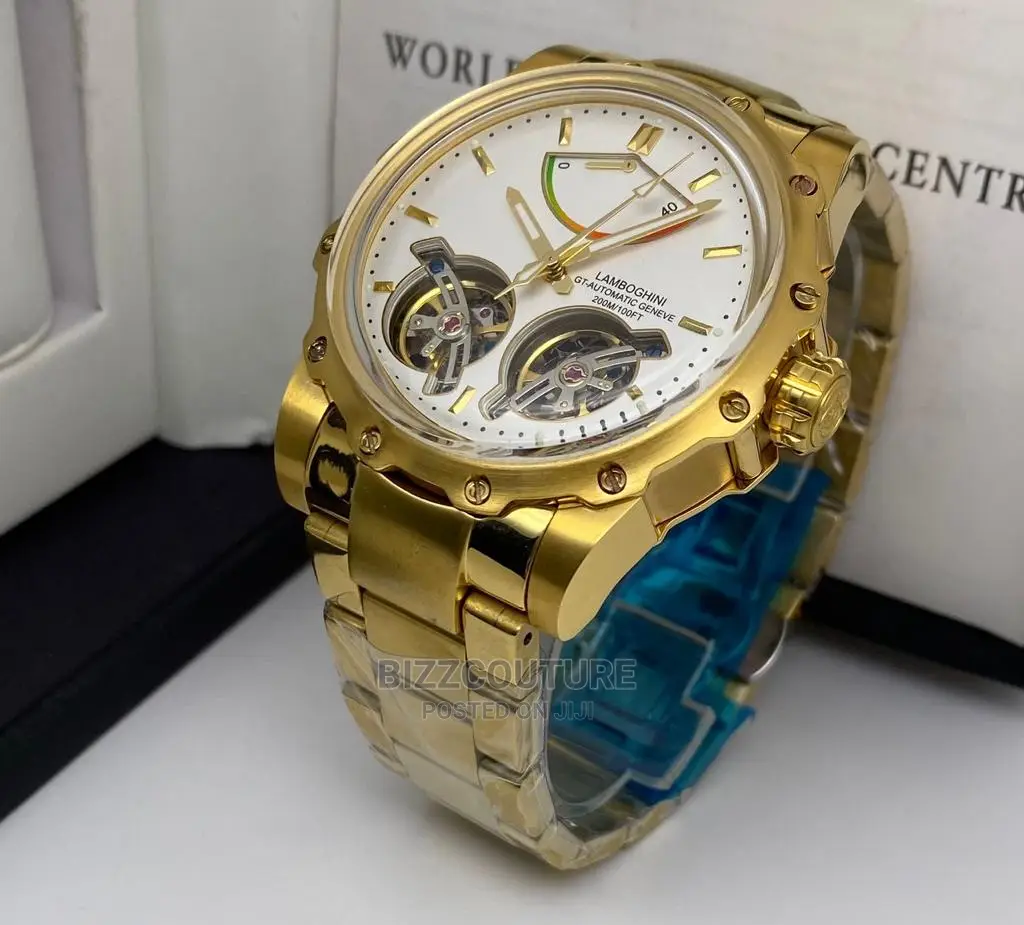 Original LAMBORGHINI Gold Steel Watch Available in Store