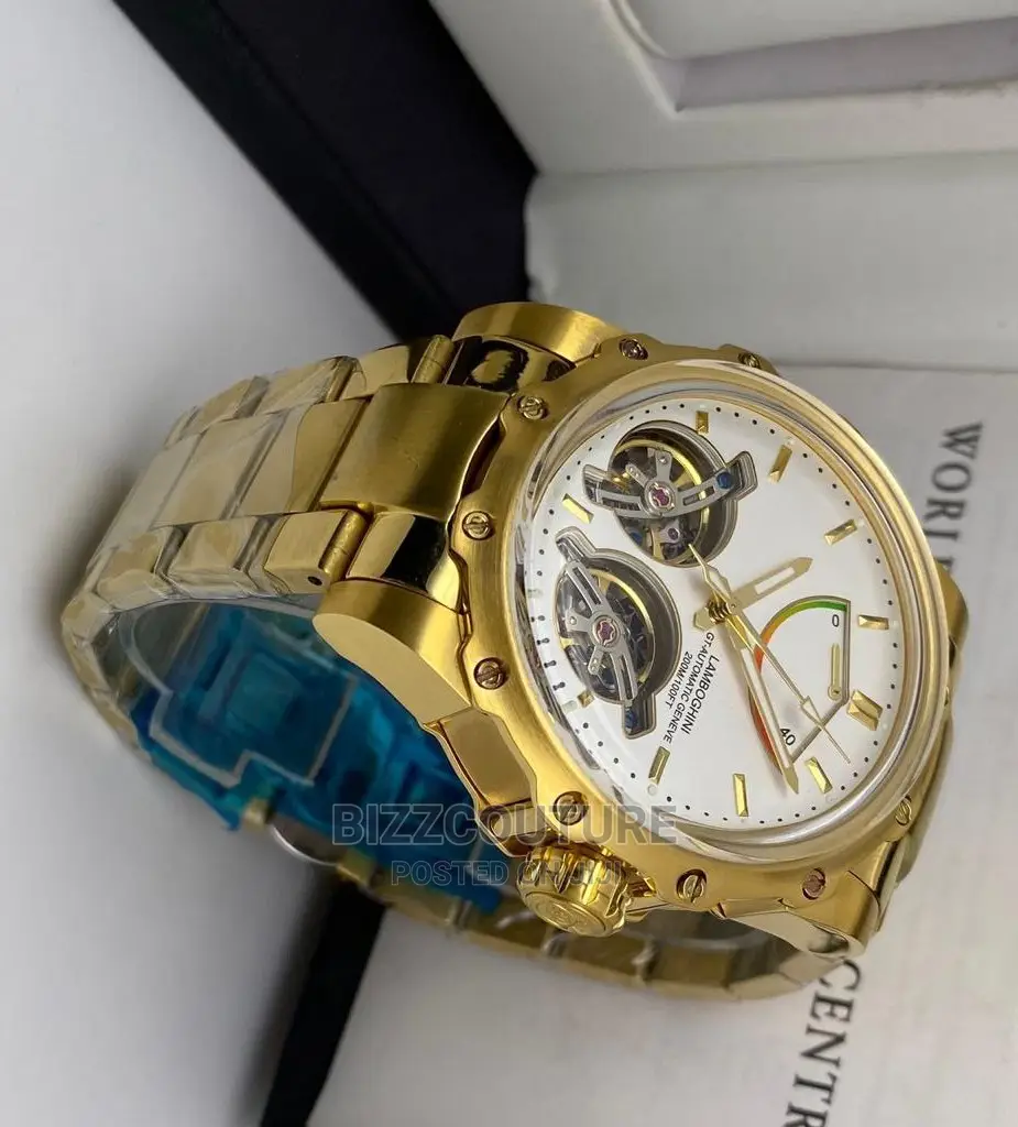 Original LAMBORGHINI Gold Steel Watch Available in Store