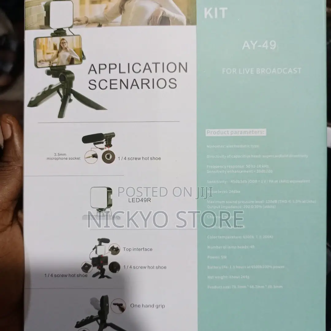 AY-49 Video Vlogger Kits Microphone LED Fill Light Mini Trip