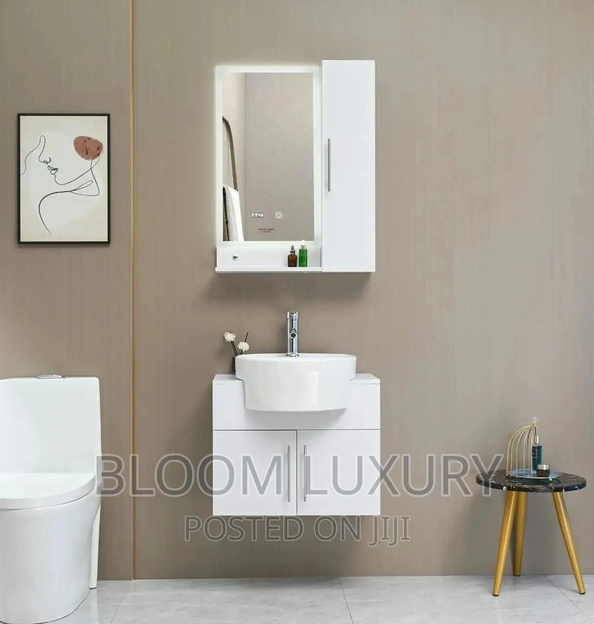 Cabinet With LED Mirror And Side Shelf With Light