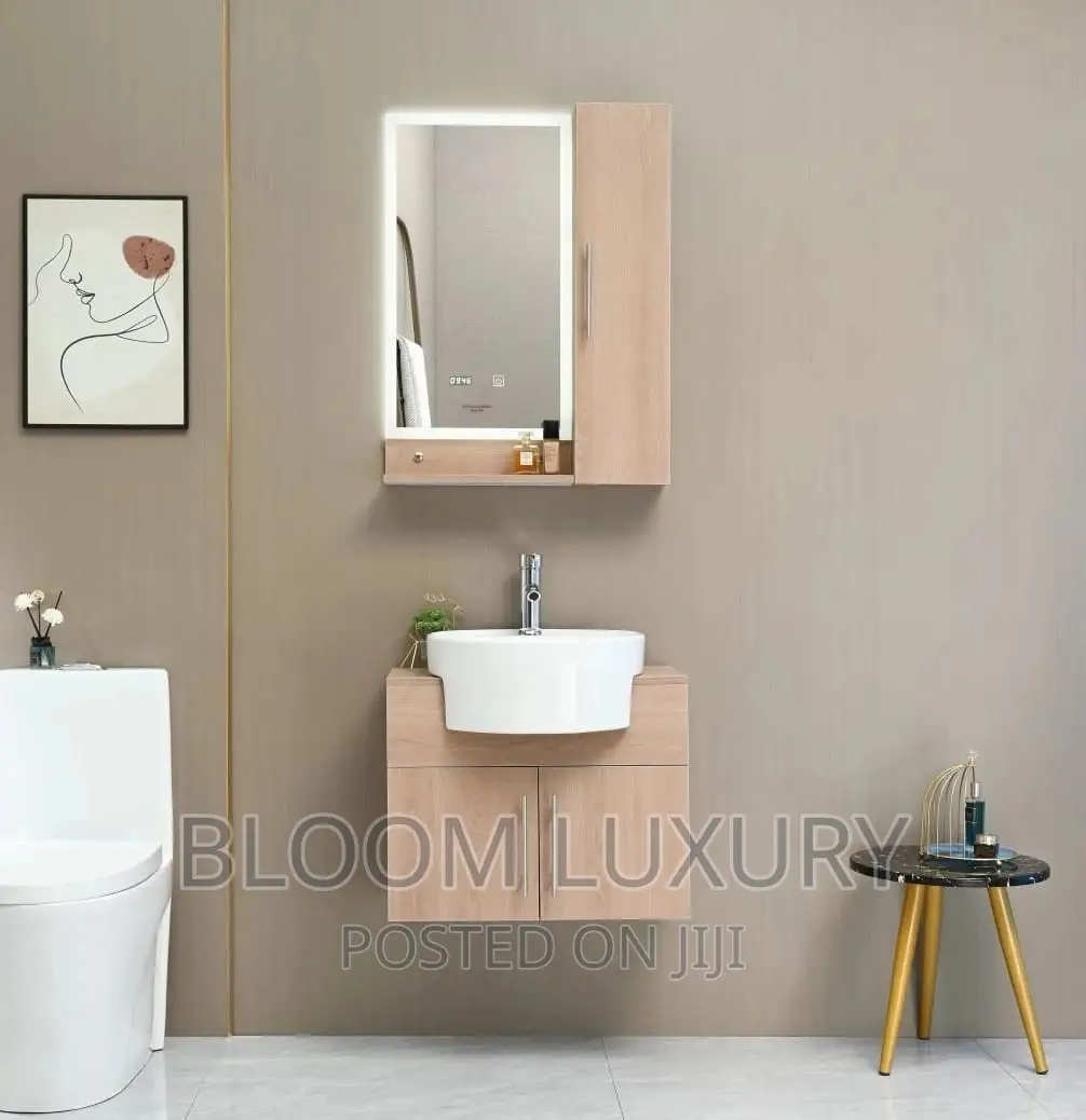 Cabinet With LED Mirror And Side Shelf With Light