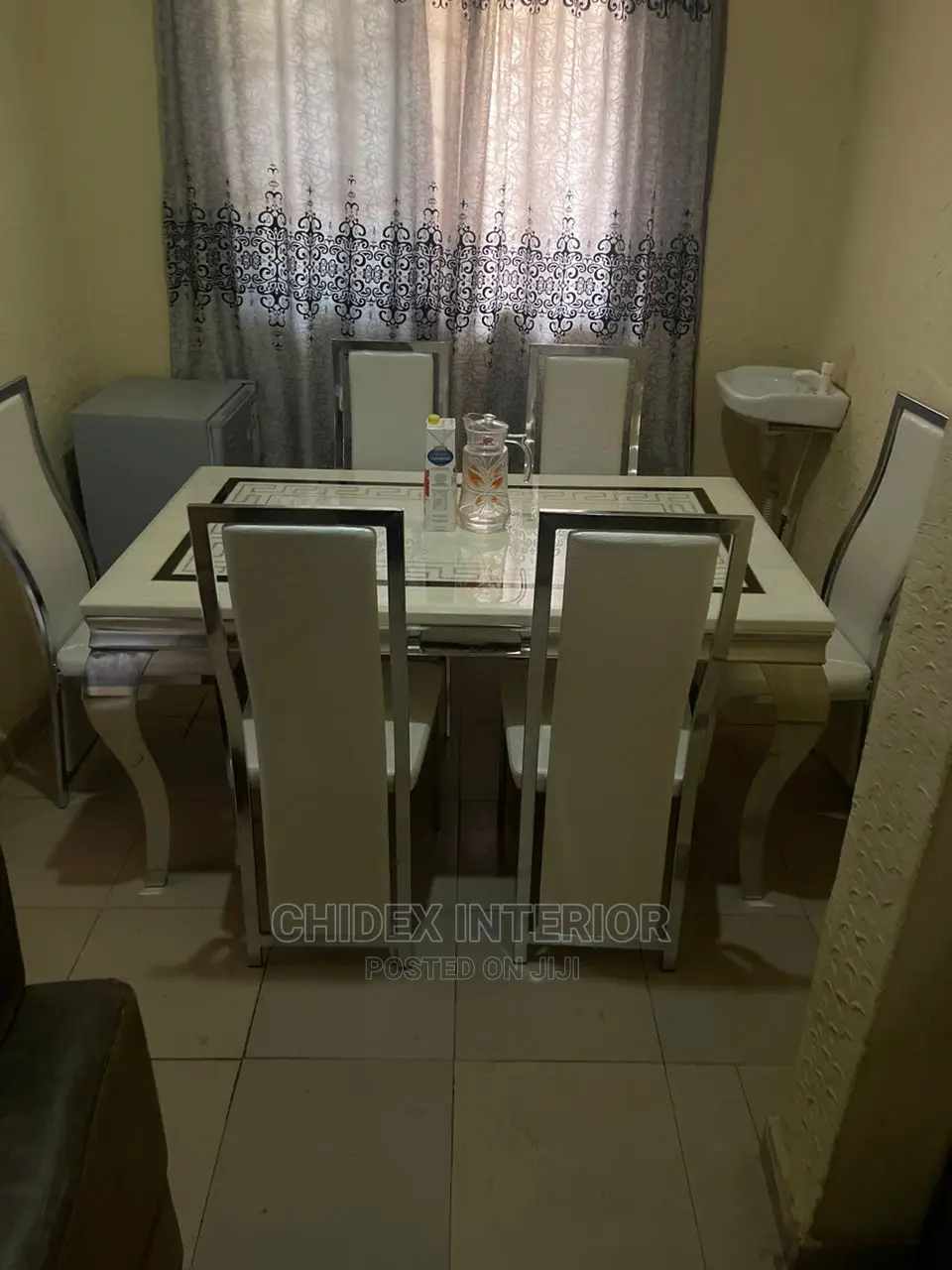 Modern 6 Seater Marble Top Dining Table Set.