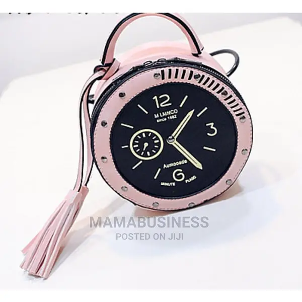 Women Crossbody Round Clock Watch Shape Handbag - Pink