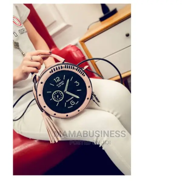 Women Crossbody Round Clock Watch Shape Handbag - Pink