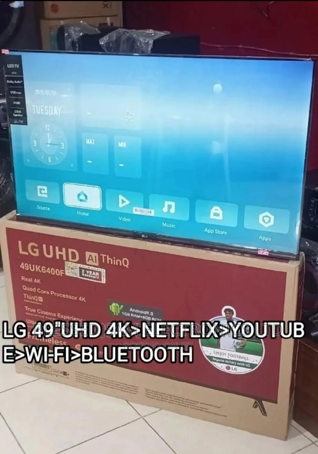 2025>New Lg 49" Flameless Android Smart Tv Bluetooth 2yrs