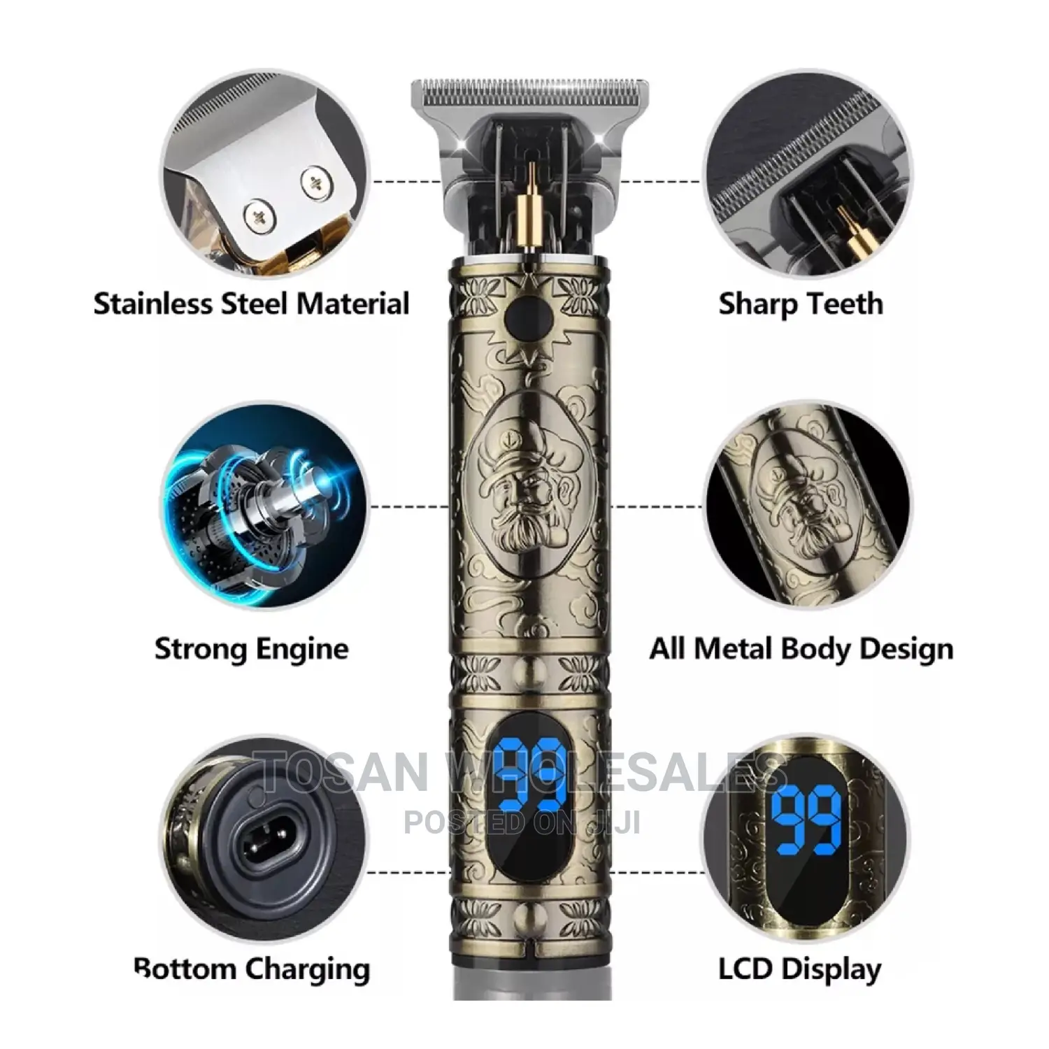 Vintage T9 LCD Display Rechargeable Hair Trimmer - Clipper