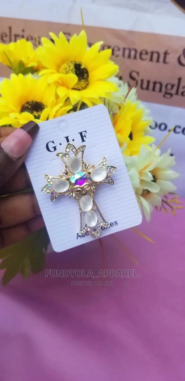 Unisex Cross Stone Brooch