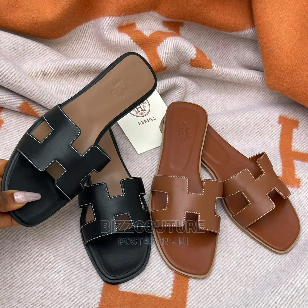 Original HERMES Leather Slippers Available in Store