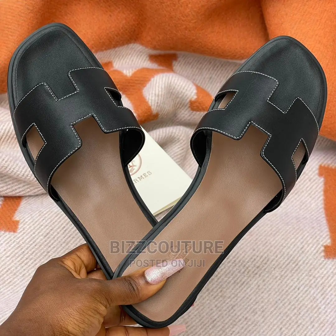 Original HERMES Leather Slippers Available in Store