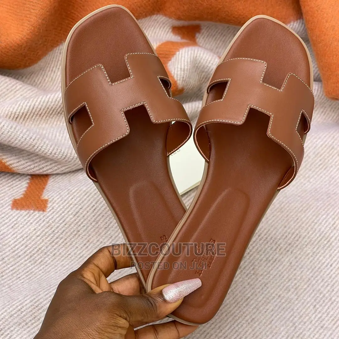 Original HERMES Leather Slippers Available in Store