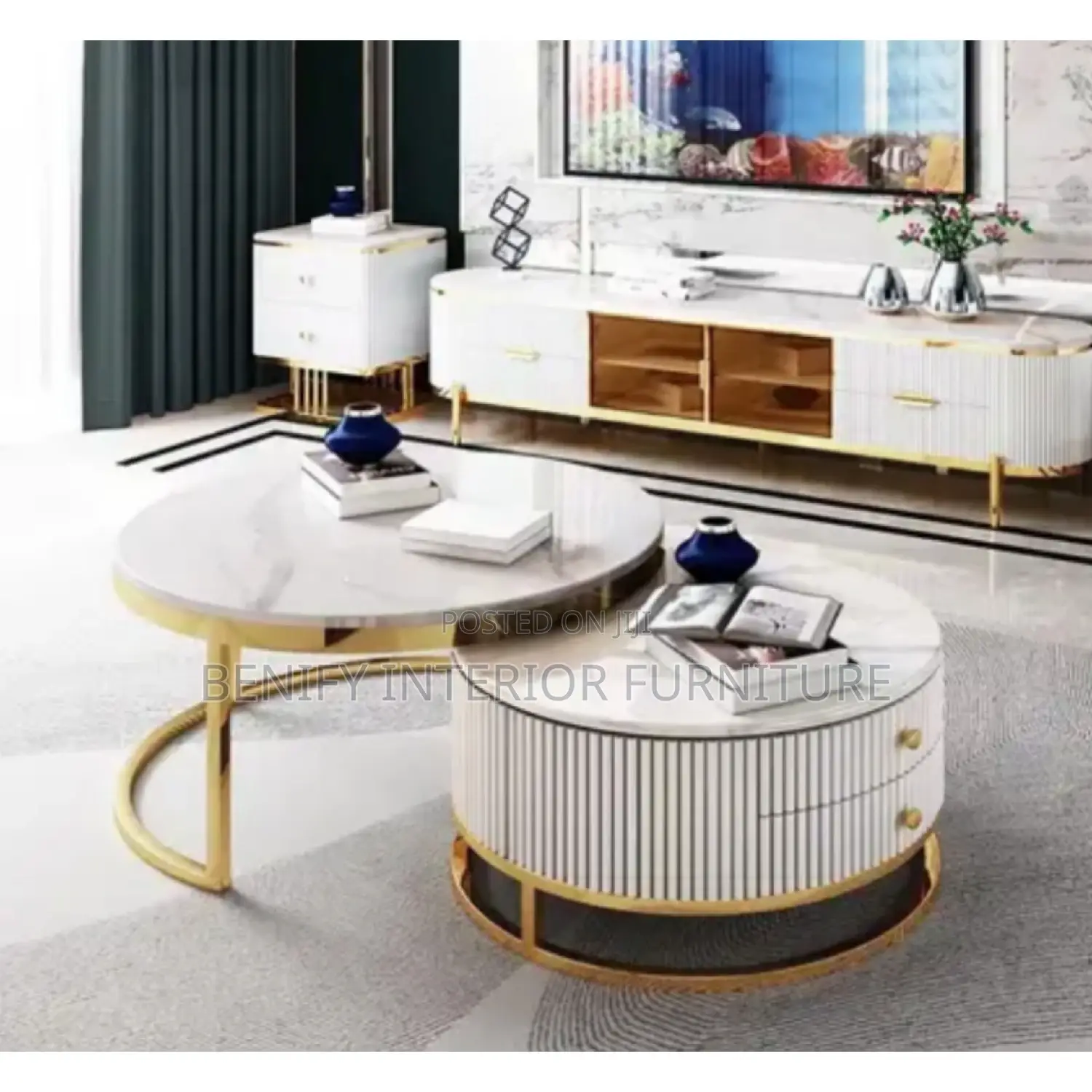 Modern Gold-Plated Marble Center Table