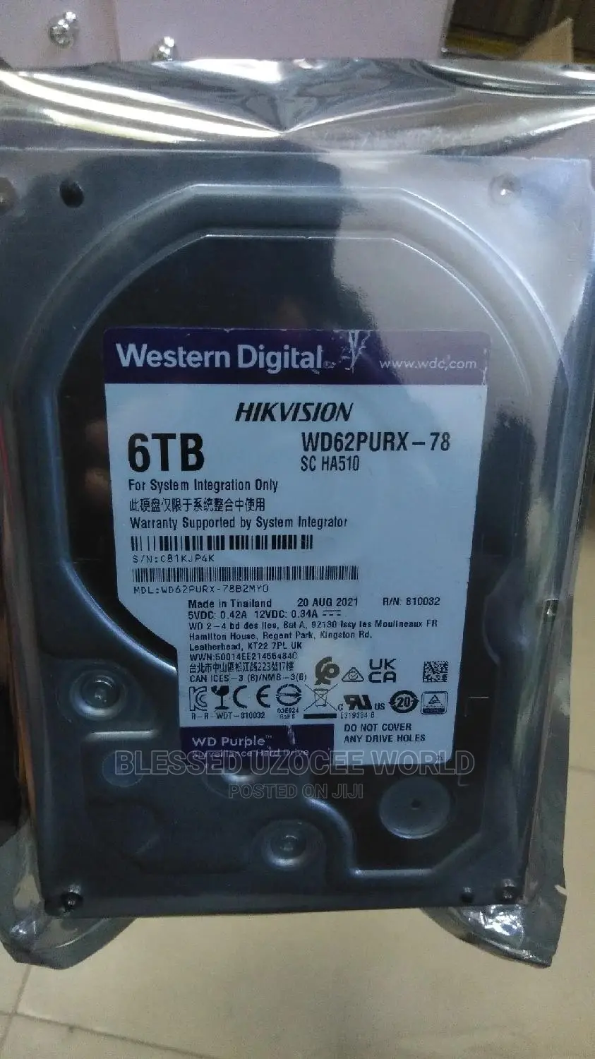 6tb Wd Purple Surveillance HDD Hard Drive for Cctv, Dvr,Nvr