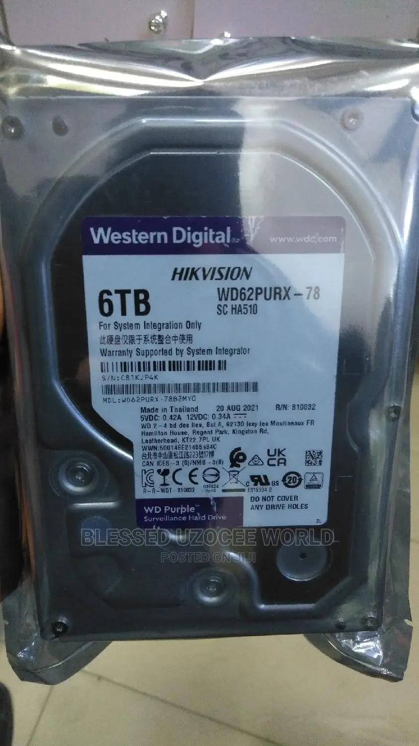 6tb Wd Purple Surveillance HDD Hard Drive for Cctv, Dvr,Nvr