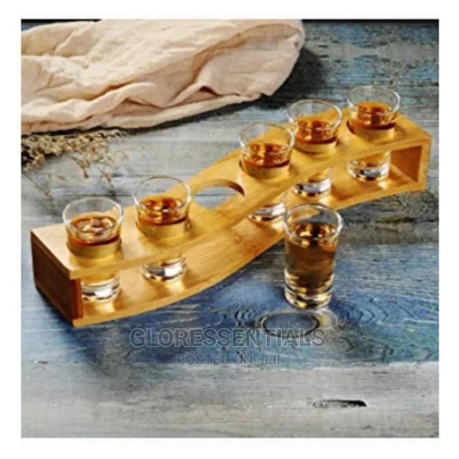 Bamboo 6 Holes Shot Stand + 6 Tequila Shot Glass Stand