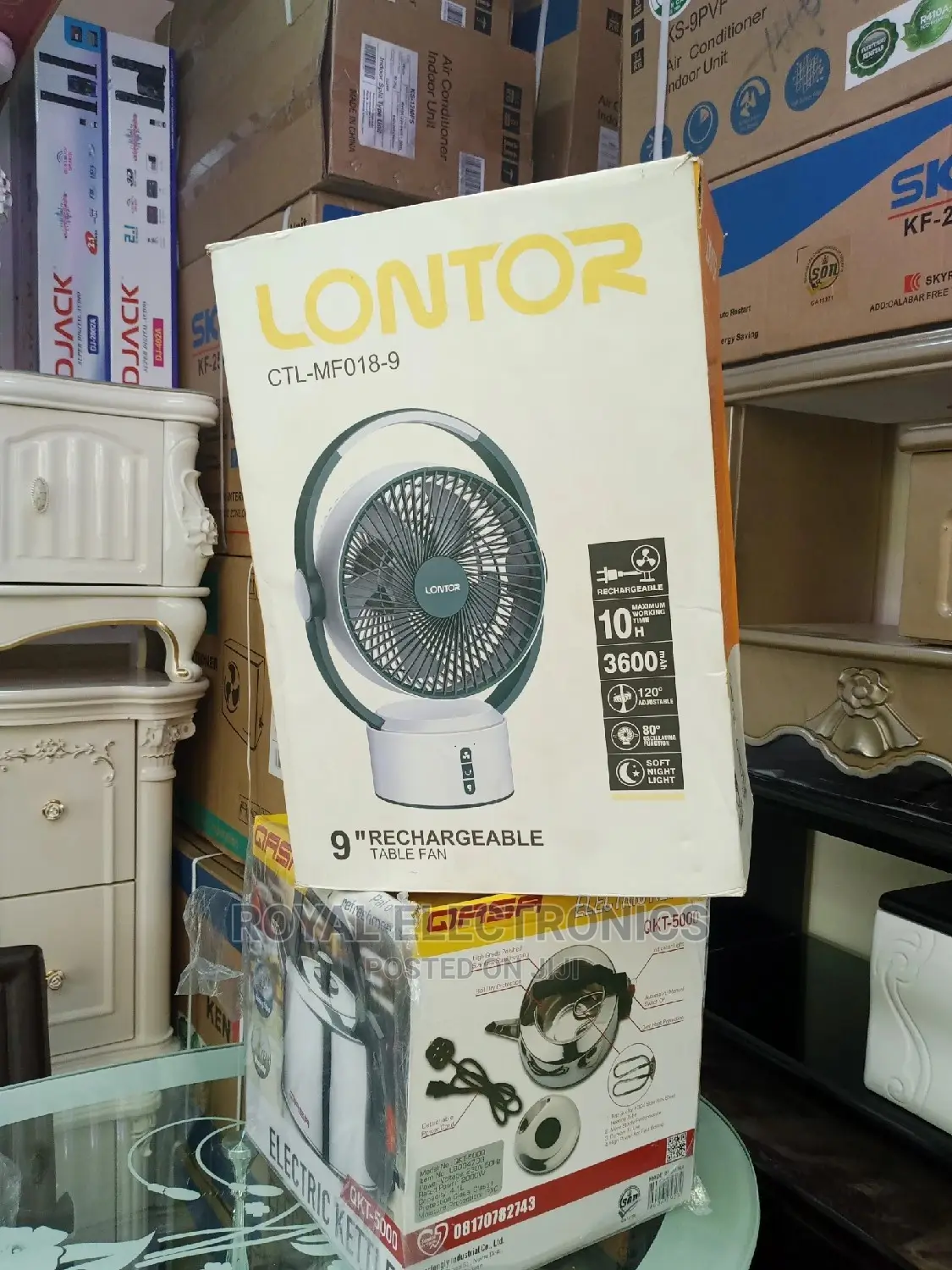 Classic Lontor 9 Inches Rechargeable Table Fan