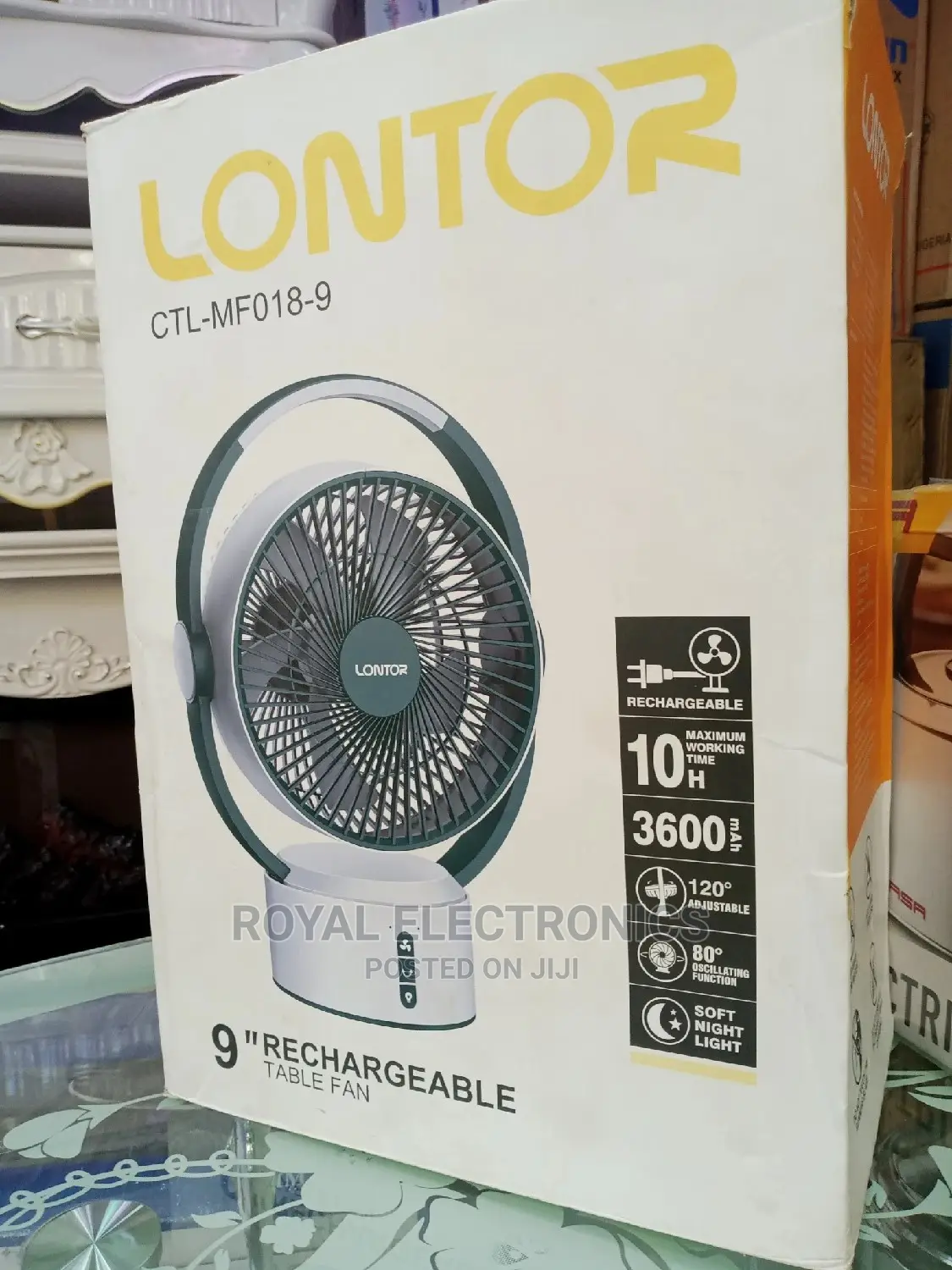 Authentic Lontor 9 Inches Rechargeable Table Fan