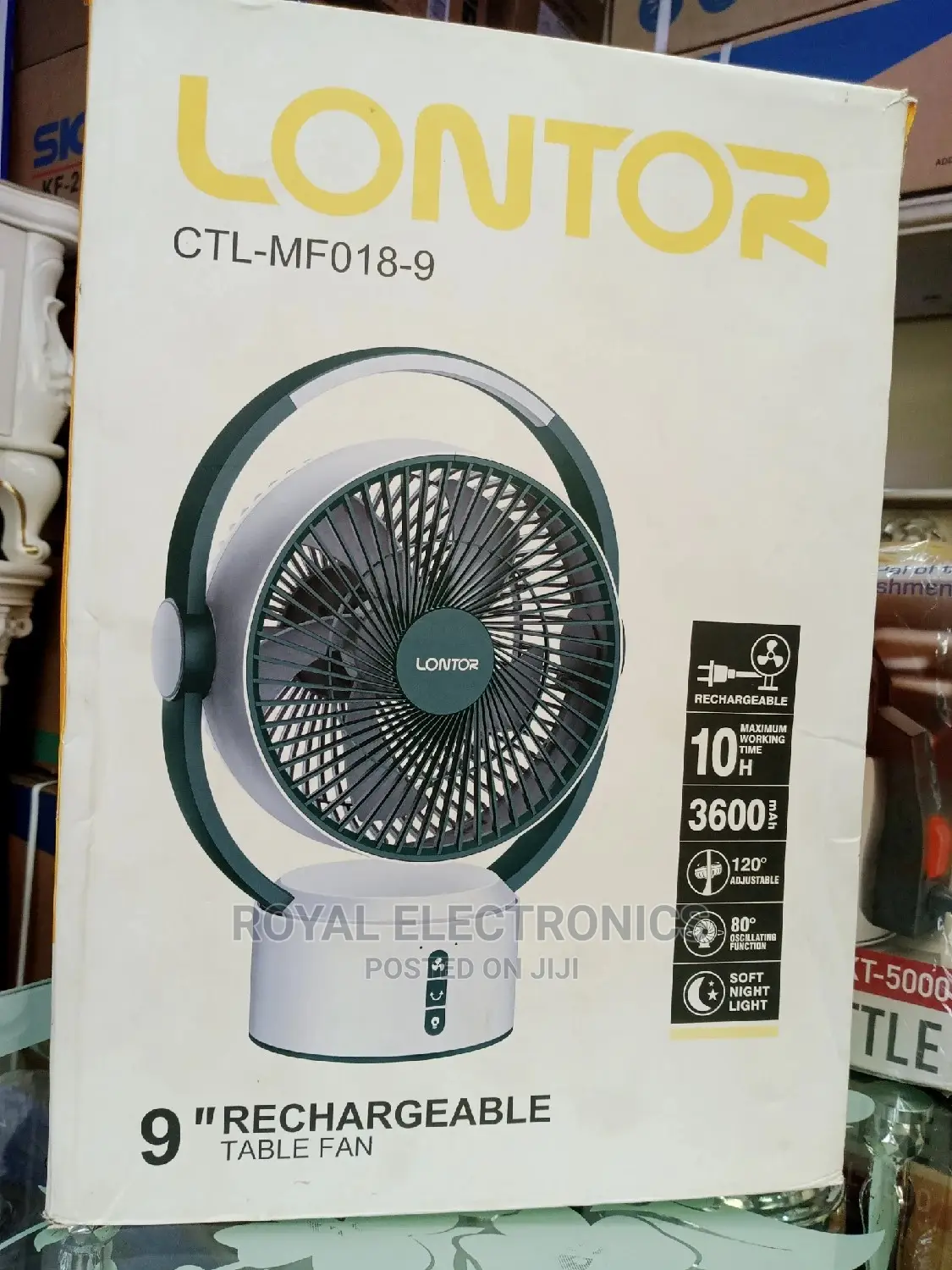 Authentic Lontor 9 Inches Rechargeable Table Fan