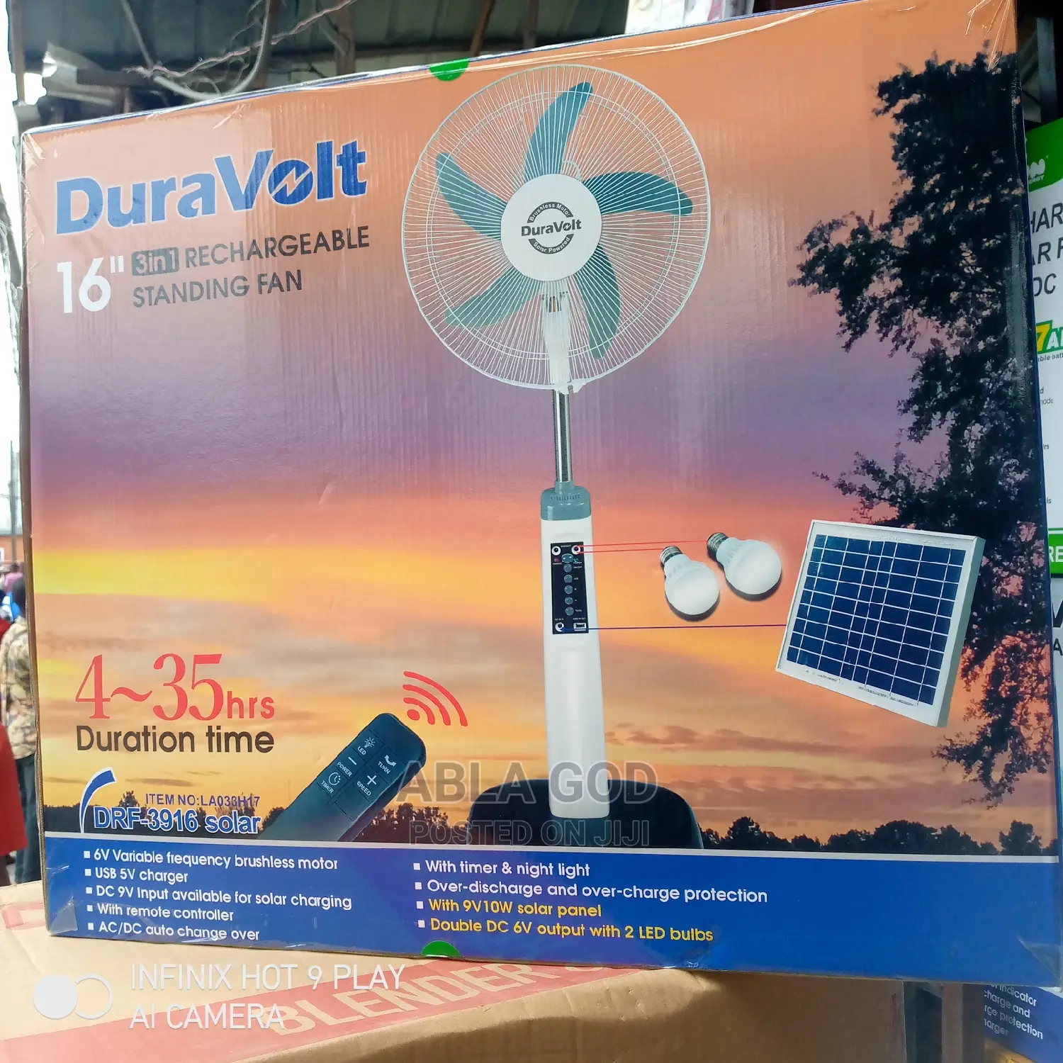 Duravolt 16 Inches Solar Rechargeable Fan