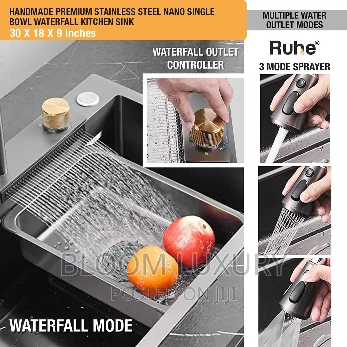 Premium Nano Sink With Waterfall Pull Out Mixer Faucet